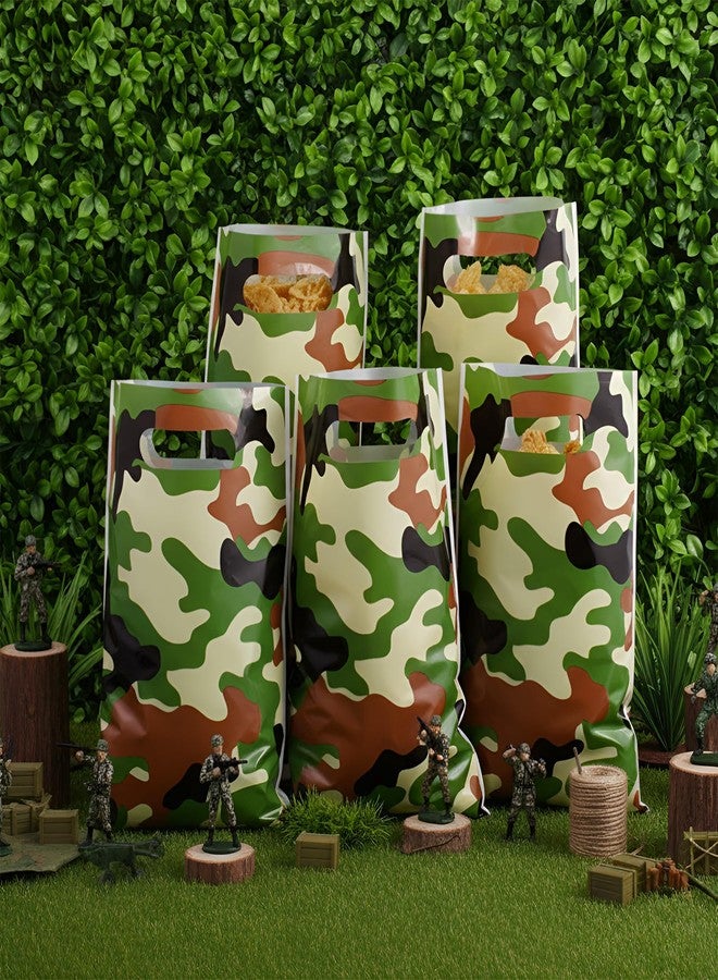 Funrous 100 Pcs Camo Party Gift Bags Green Camouflage Birthday Party Favor Goodie Bags Military Plastic Candy Totes for Veterans Army Baby Shower Birthday Decorations Supplies - Image 4